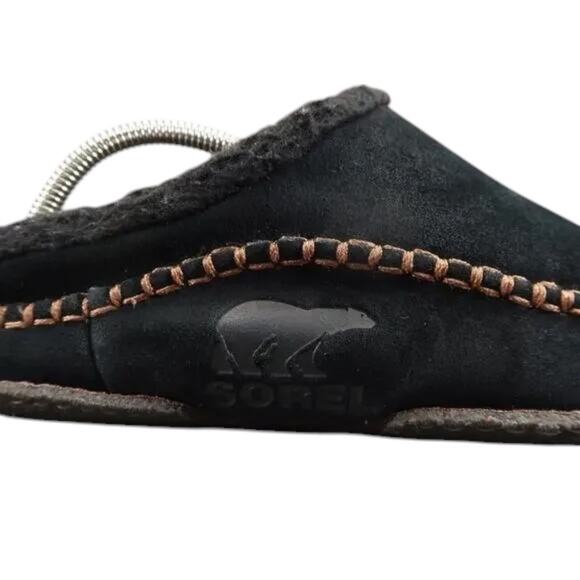 Sorel Shoes Mens 8 Slippers Falcon Ridge Slip On Leather Faux Fur Casual Black - Picture 2 of 15